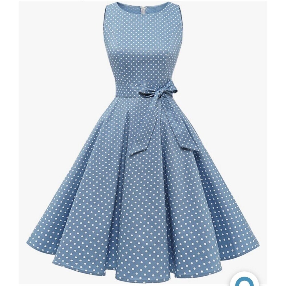 Bery Love Vintage Looking Retro Light Blue and White Polka Dot - Small - New